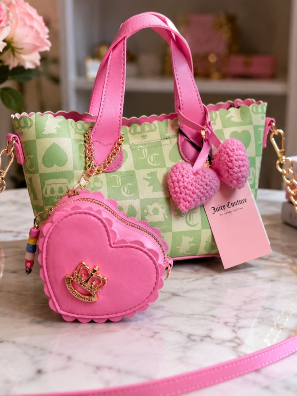 Juicy Couture Sweet Break Time Mini Tote Retro Green Pink Charm NWT